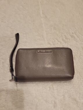 Michael Kors Gray Pebbled Leather Wristlet